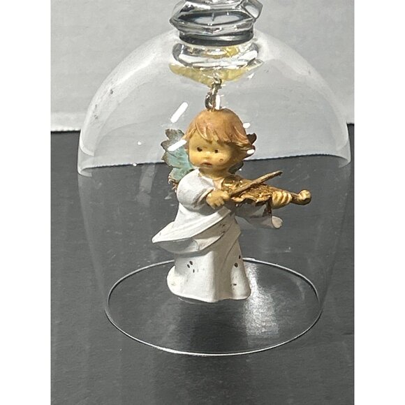 Vintage Crystal Glass Bell with Cherub Angel Playing Violin Home Decor 6'' Tall - Picture 4 of 6